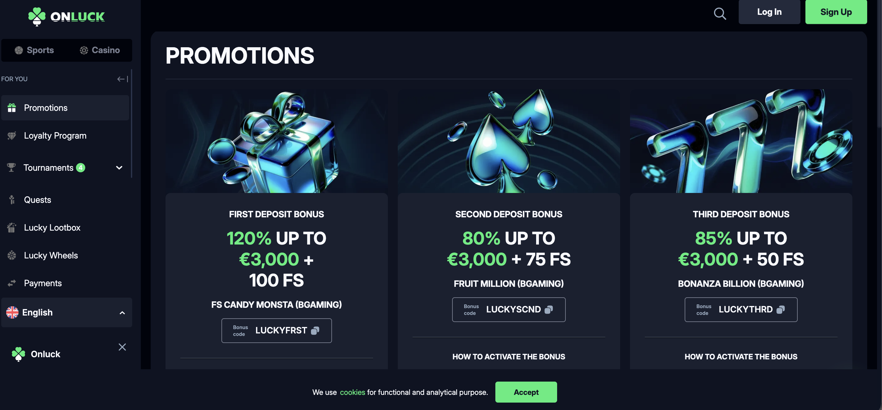 OnLuck Casino Screenshot